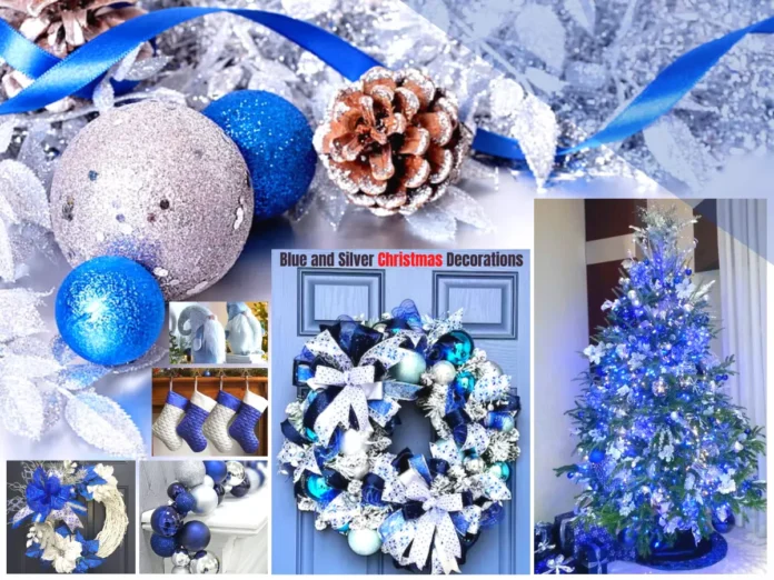 blue and silver christmas decorations